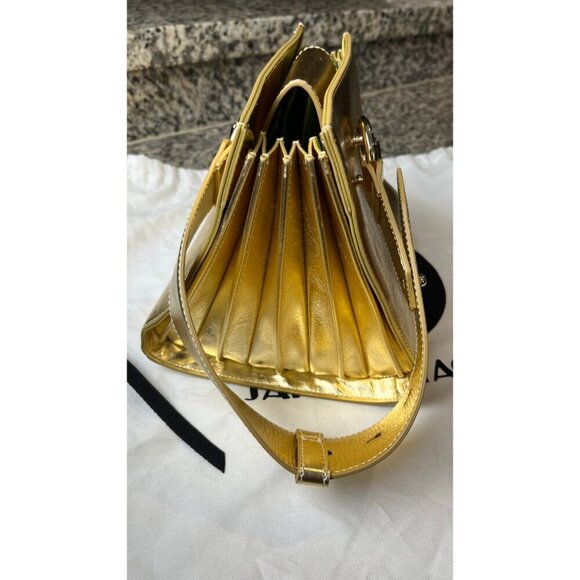 SARA BATTAGLIA GOLD PLISSE MINI KELLY BAG - Picture 5 of 11